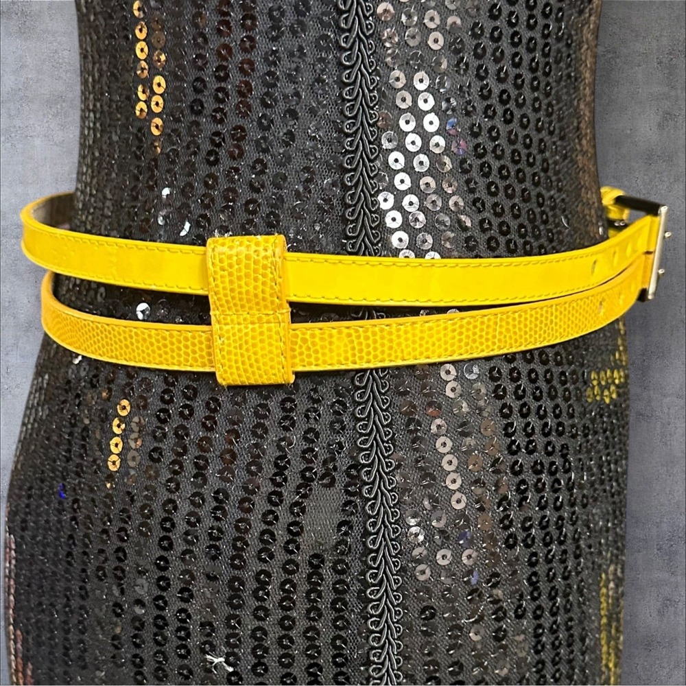 Yellow Double Buckle Belt Genuine Leather Lined Small 32"‎ - Picture 2 of 9